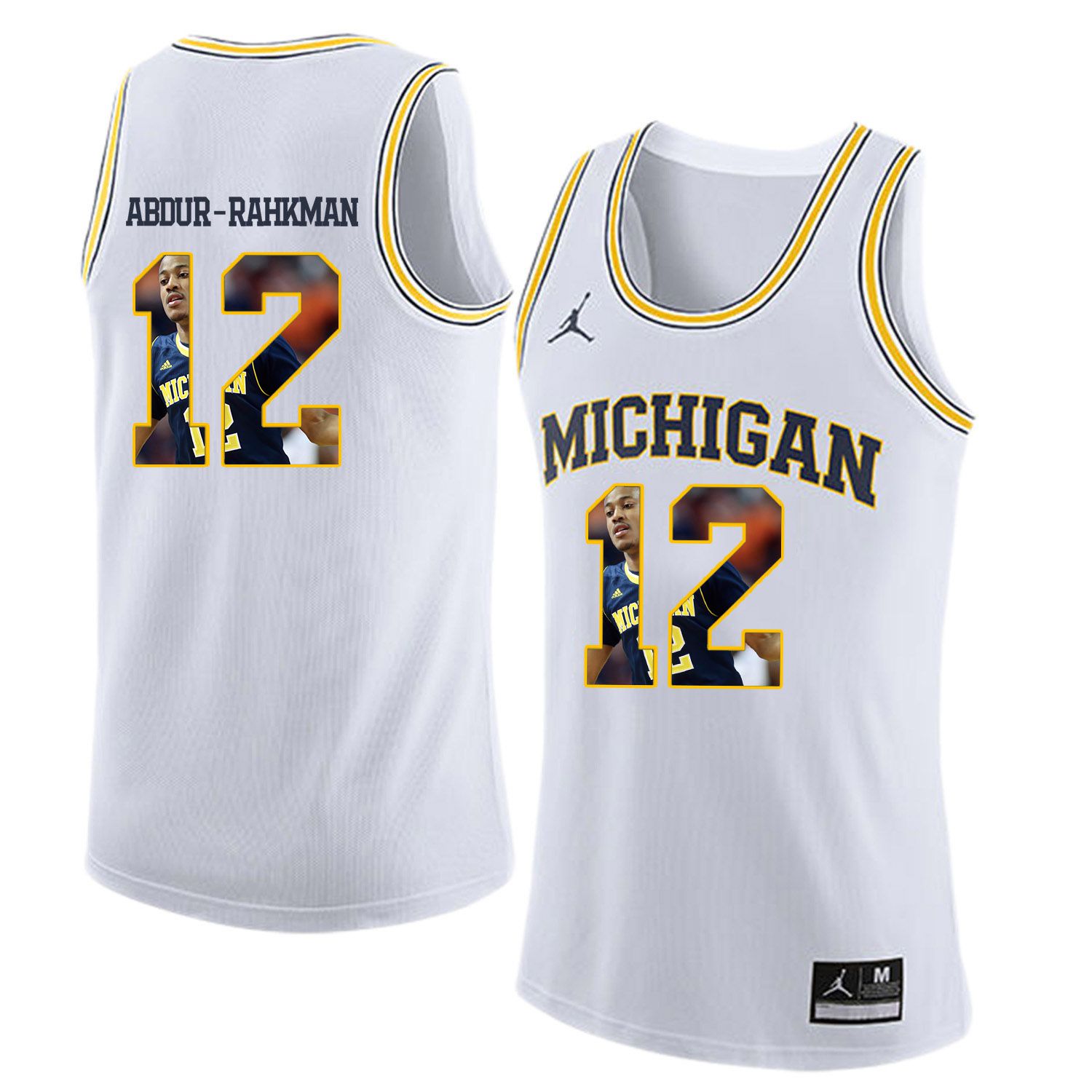 Men Jordan University of Michigan Basketball White 12 Abdur-Rahkman Fashion Edition Customized NCAA Jerseys